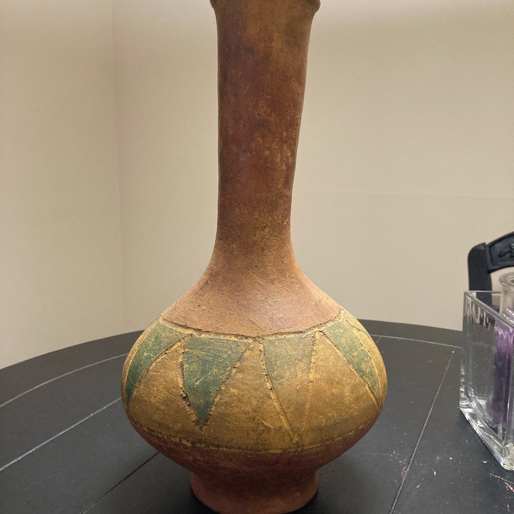 15” Vintage Vase Brown and Green Ceramic Vase